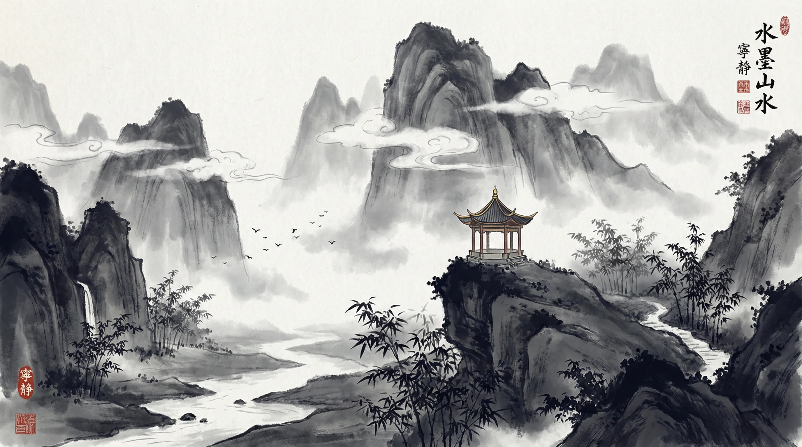 捕鱼达人水墨山水游戏背景